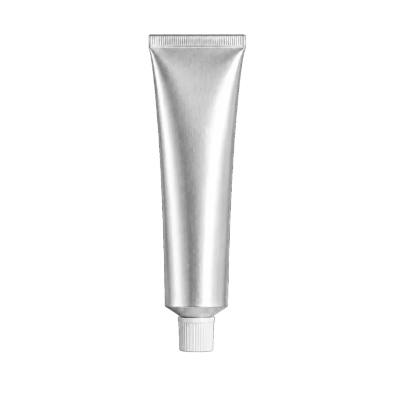 Tube aluminium souple avec bouchon blanc, fond transparent — packshot MAC2