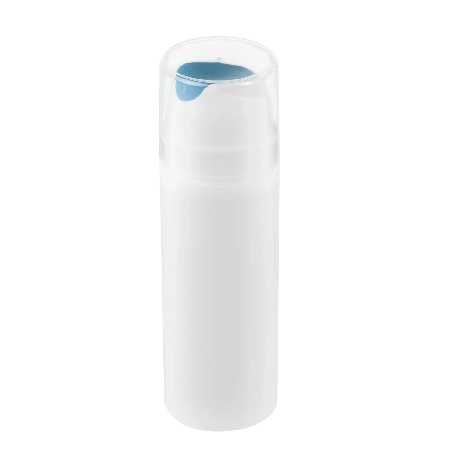 Flacon airless corps blanc gamme INO vue de côté avec capuchon transparent